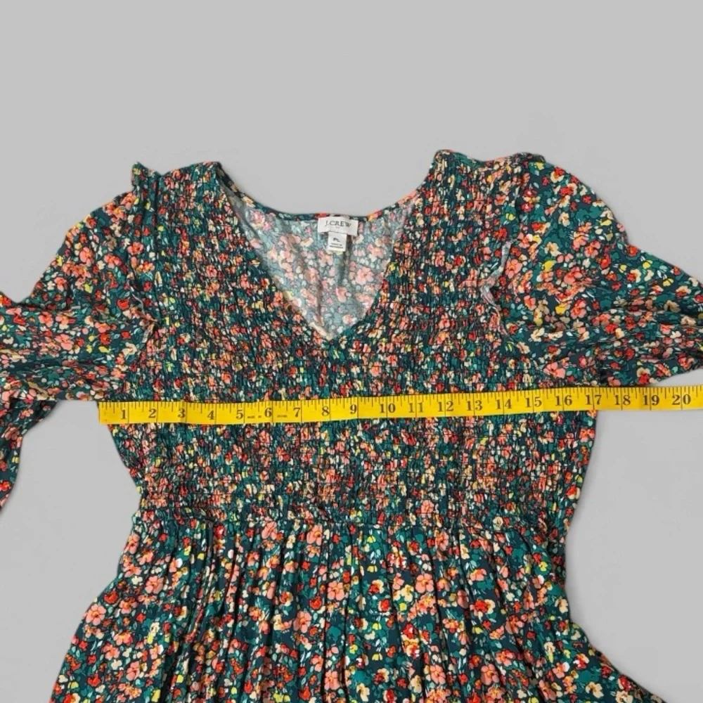J. Crew V-Neck Smocked Green Floral Midi Dress - Picture 8 of 11